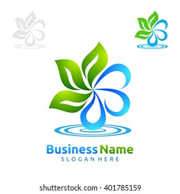 water drop with Infinity green leaf of recycle ecology vector logo design