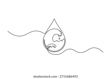 Water drop inside an abstract spiral, one line drawing