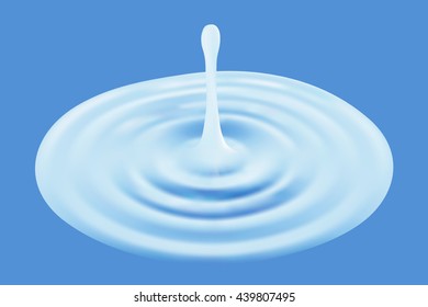 Water drop isolated. 3d illustration. Blue water drop falling down, making ripple or circle. vector. Water surface texture making with gradient mesh. Realistic Aqua splash with ripple and droplet .