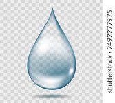 Water drop isolated. Aqua dew drip realistic on transparent background vector illustration