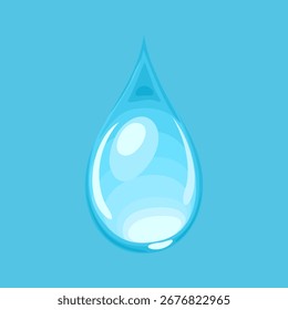 Water drop isolated on blue background. Vector cartoon flat illustration. Icon.