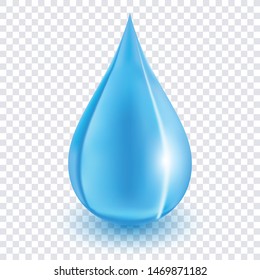Gota de agua aislada sobre fondo transparente como naturaleza o concepto de comida saludable. Ilustración vectorial.