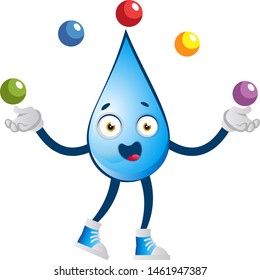 Malabarismo de caída de agua, ilustración, vector sobre fondo blanco.