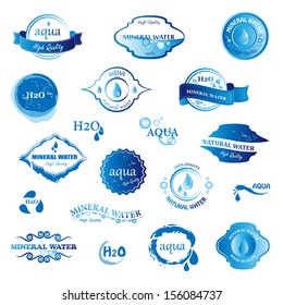 Water, Drop Labels And Icons Set - Isolated On White Background - Vector Illustration, Graphic Design Editable For Your Design. Water Logo