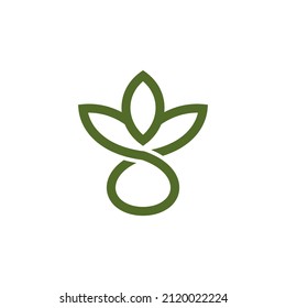 Water drop and leaf cannabis combination with line art style in white background. Minimalist Beautiful Logo design for luxury branding editable