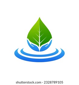 water drop with leaf and hand logo design inspirations, drop logo design with hand