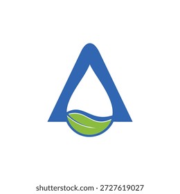 water drop with a leaf in A letter logo design	