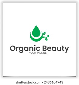 water drop leaf logo best for organic beauty product store logo design template