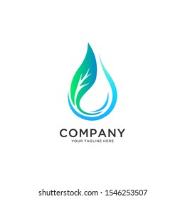  Water drop leaf Logo design vector template. Natural mineral clear ecology water aqua Logotype. Green Energy concept icon