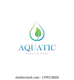 Water drop and leaf logo design for aquarium, environment, and healthy water vector illustration