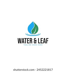 Gota de agua con la idea de la ilustración del logotipo de la hoja