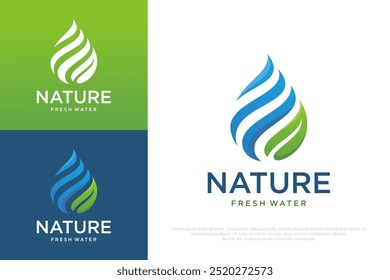 Water drop with leaf logo design . vector illustration