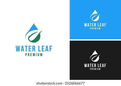 Gota de água com modelo de vetor de design de logotipo de folha ideia de ilustração
