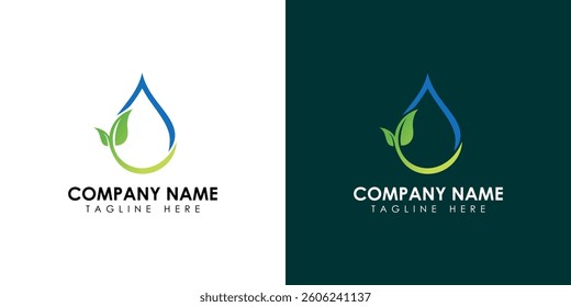 Water drop with leaf logo design illustration	