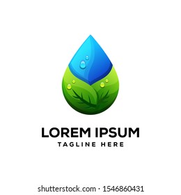 water drop leaf logo, green water logo template