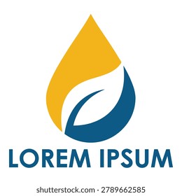Water drop leaf logo with lorem ipsum text on white background icon