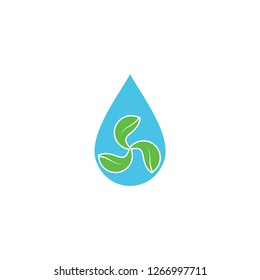 Water drop with leaf logo for natural purified water industry, environmental care,recycle water logo