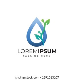 water drop with leaf logo premium vector
