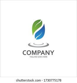 Vector de plantillas de logotipos de hojas y caída de agua