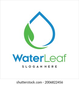 Water drop with leaf Logo template, vector illustration.
