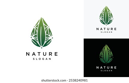 water drop leaf logo vector template .water drop logo icon with leaf	
