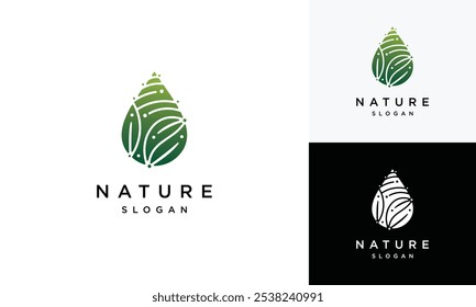 water drop leaf logo vector template .water drop logo icon with leaf	
