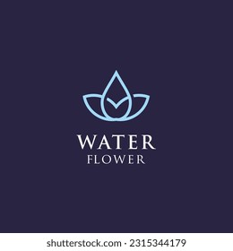 Water Drop Leaf Nature Flower Line Art Logo design icon vector