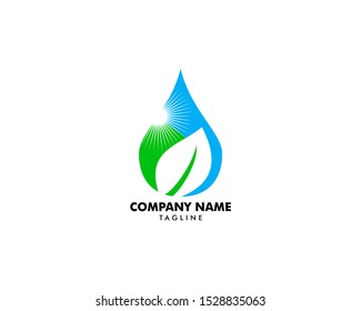 Water drop leaf nature logo design template