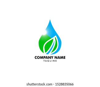 Water drop leaf nature logo design template