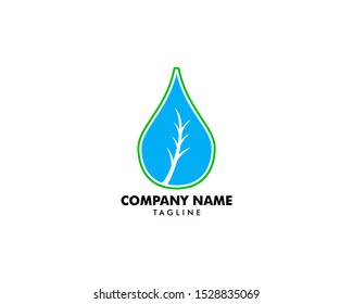 Water drop leaf nature logo design template
