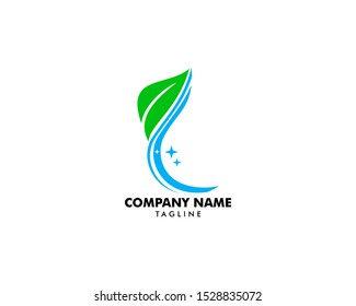 Water drop leaf nature logo design template