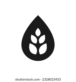 Water drop with leaf. Nature, purity icon flat style isolated on white background. Vector illustration