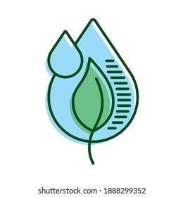 water drop with leaf plant ecology line and fill icon vector illustration design