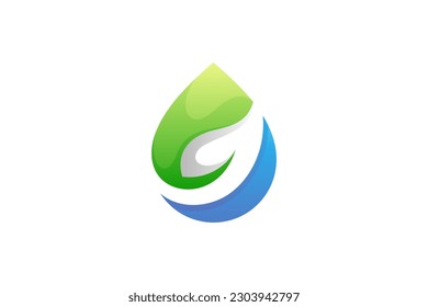 Water drop and leaf simple logo design