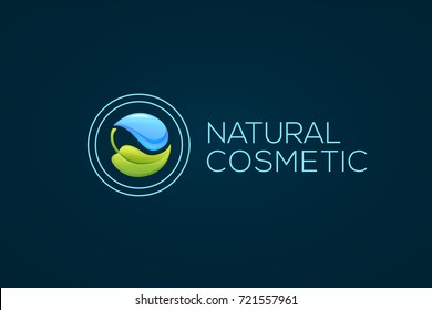 Water drop with leaf. Vector organic and natural emblem and logo design template. green ecology concept or natural cosmetics