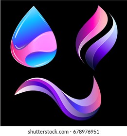water drop, leaf and wave 3d logo vector design shapes