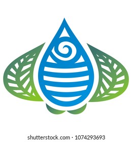 Water drop and leaves. Vector illustration