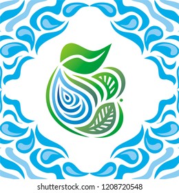 Water drop and leaves. Vector illustration