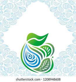 Water drop and leaves. Vector illustration