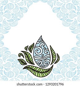 Water drop and leaves. Vector illustration