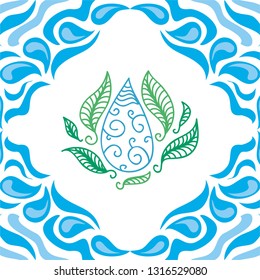 Water drop and leaves. Vector illustration