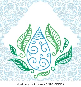 Water drop and leaves. Vector illustration