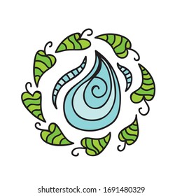Water drop and leaves. Vector illustration