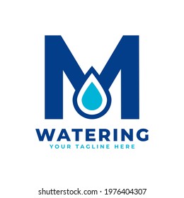 Water Drop Letter M Initial Logo. Usable for Nature and Branding Logos. Flat Vector Logo Design Ideas Template Element