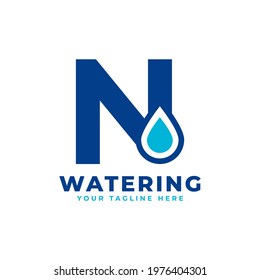 Water Drop Letter N Initial Logo. Usable for Nature and Branding Logos. Flat Vector Logo Design Ideas Template Element