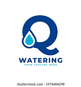 Water Drop Letter Q Initial Logo. Usable for Nature and Branding Logos. Flat Vector Logo Design Ideas Template Element