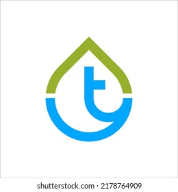 water drop with letter T logo design vector sign