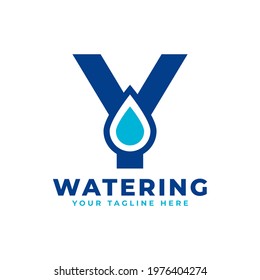 Water Drop Letter Y Initial Logo. Usable for Nature and Branding Logos. Flat Vector Logo Design Ideas Template Element