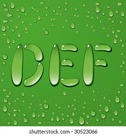 Letras de caída de agua aisladas en fondo verde