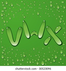 Water drop letters isolated on green background